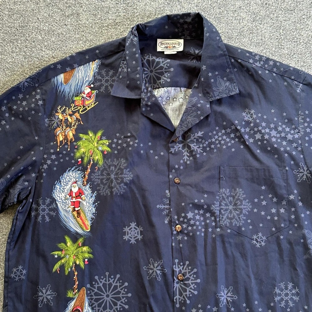 Pacific Legend Shirt Men 2XL Blue Surfing Santa Hawaiian Christmas Aloha vintage